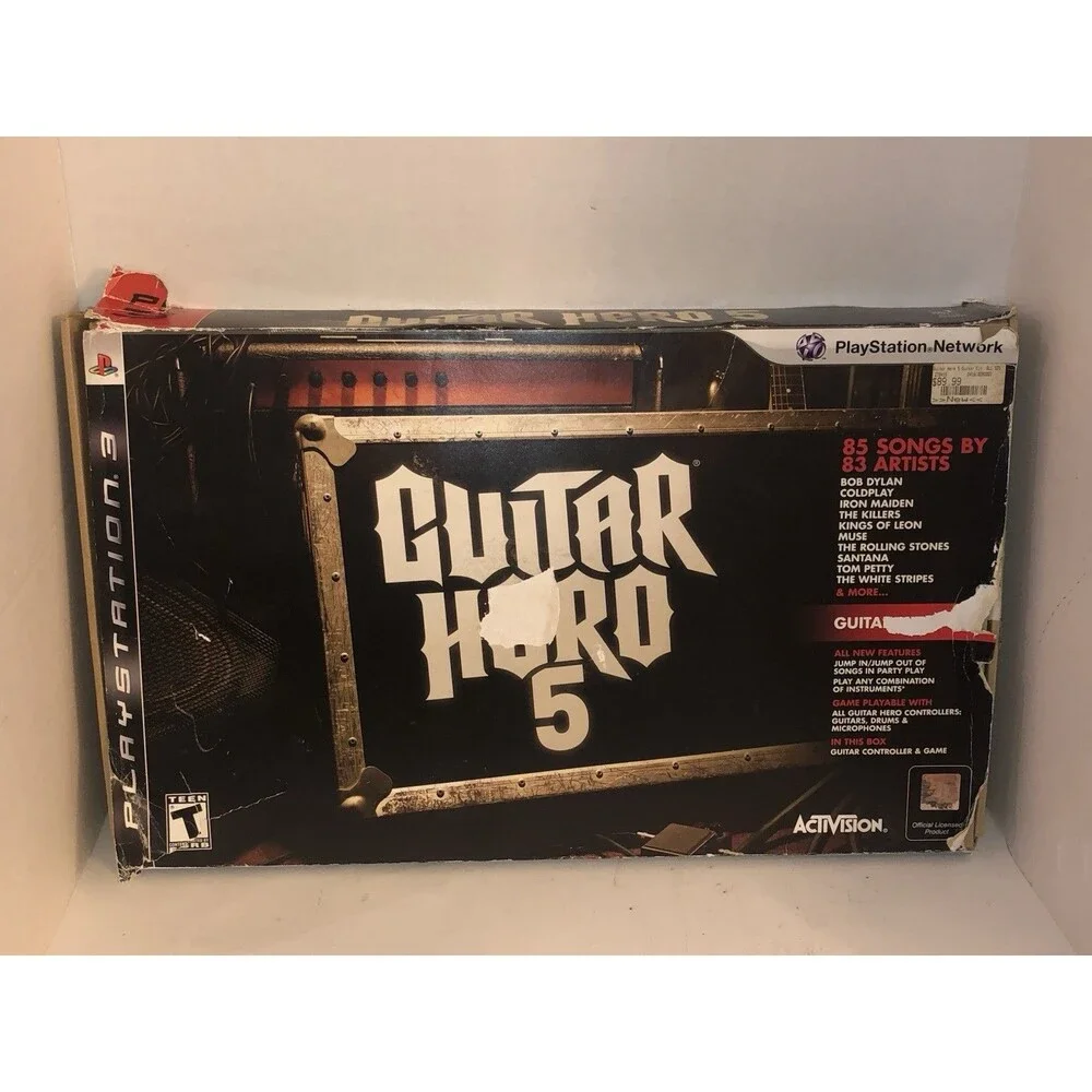 Guitar Hero 5 PS3 Wireless Guitar Controller Dongle Box Complete w/ Strap
